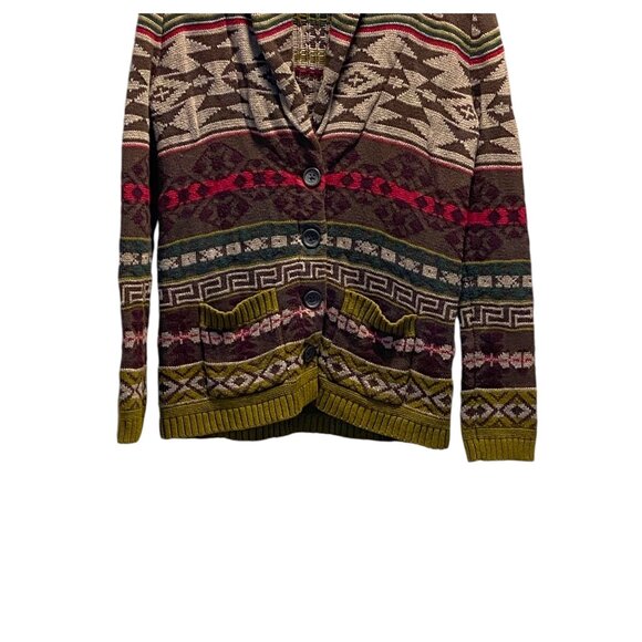 Eddie Bauer Southwestern Print Button Front Cardigan Beige Size S Boho Fall Cozy - Picture 8 of 15